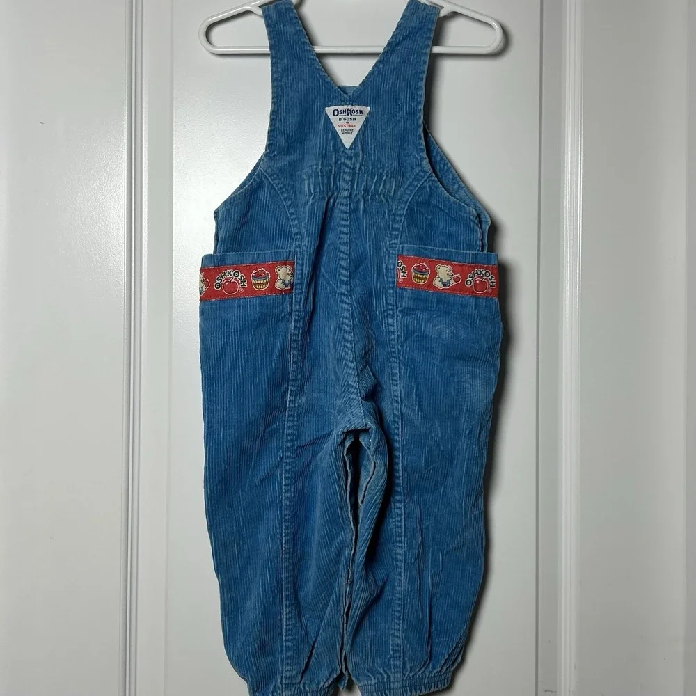 OshKosh B'gosh Vintage 80s Made in USA Blue Red Corduroy One-Piece Overalls